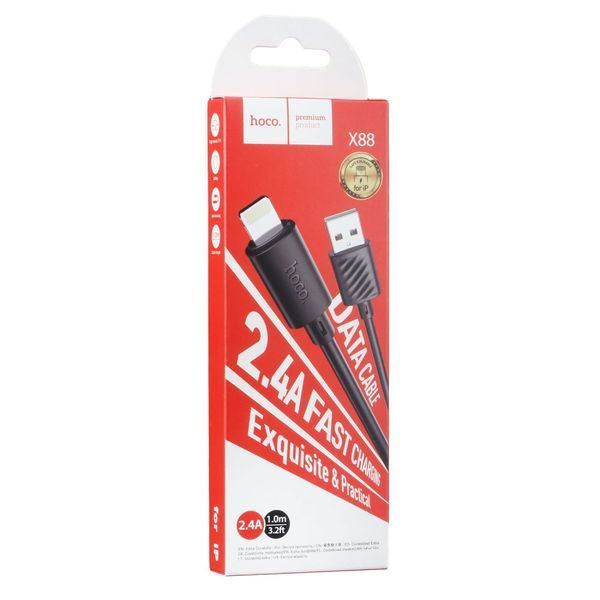 Кабель Hoco X88 Gratified USB Lightning 2.4A 1m чорний 6931474783301 фото