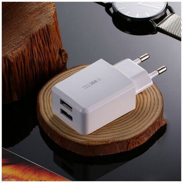 Мережевий зарядний пристрій WK WP-U60i Suda 2.4A 2USB плюс кабель Lightning 220V EU білий 6941027604892 фото