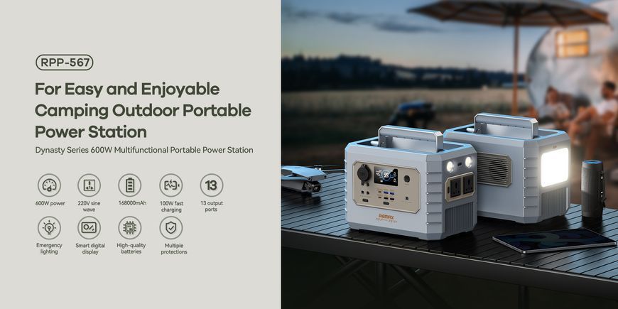 Зарядна станція Remax RPP-567 Dynasty Series 600W 168000mAh сірий 6954851207566 фото