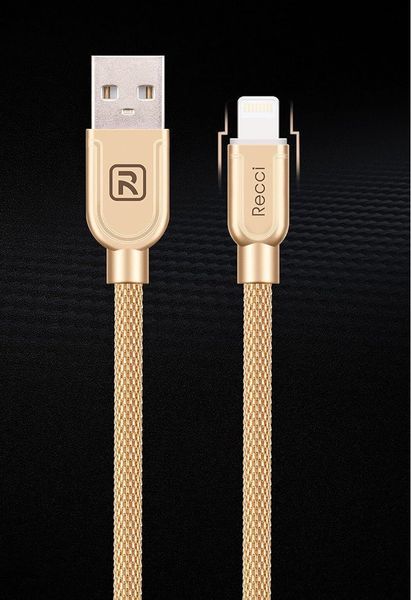 Кабель Recci RCL-T25 USB Lightning Armor 0,25 м золото 6955482585313 фото