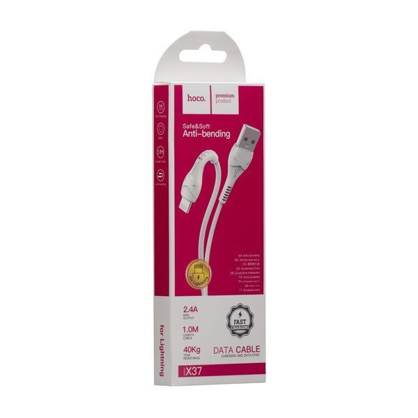 Кабель Hoco X37 Cool Power Charging USB Lightning 1м бiлий 6931474710499 фото