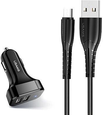 Автомобільний зарадний пристрій USAMS U35 C13 2.1A плюс кабель microUSB 1m 12W чорний 6958444985978 фото