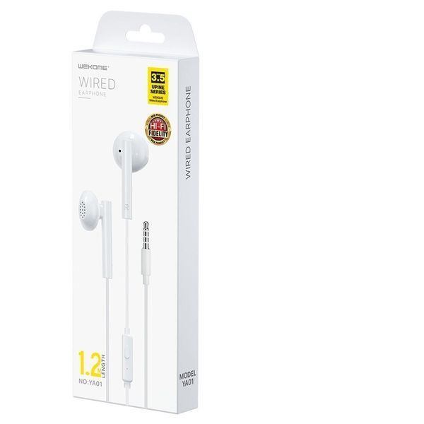 Навушники вкладиші провідні з мікрофоном YA01 minijack 3.5 mm білий 6941027616369 фото