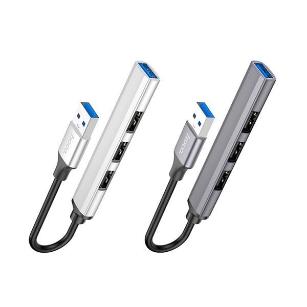 Хаб USB Hoco HB26 4 in 1 adapter(USB to USB3.0+USB2.0*3) Сiрий 29786_2285241 фото