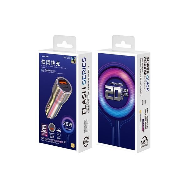 Автомобільний зарядний пристрій WK WP-C30 USB плюс Type-C 20W блакитний 6941027615959 фото