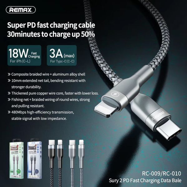 Кабель Remax RC-009 Lightning та Type-C Sury 2 Series PD 1м чорний 6972174156835 фото