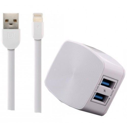 Мережевий зарядний пристрій Remax RP-U215i 2.4A 2 USB плюс кабель Lightning 220V EU білий 6954851290490 фото
