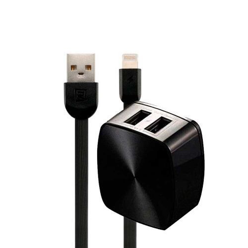 Мережевий зарядний пристрій Remax RP-U215i 2.4A 2 USB плюс кабель Lightning 220V EU чорний 6954851289623 фото