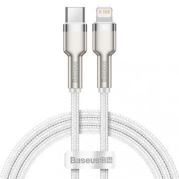 Кабель Baseus Cafule Metal Type-C to Lightning PD 20W 2.4А 1m білий CATLJK-A02 6953156202078 фото