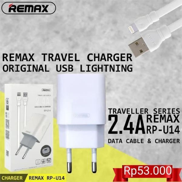 Мережевий зарядний пристрій Remax RP-U14i Traveller 2.4A 1USB плюс кабель Lightning 220V EU білий 6954851289401 фото
