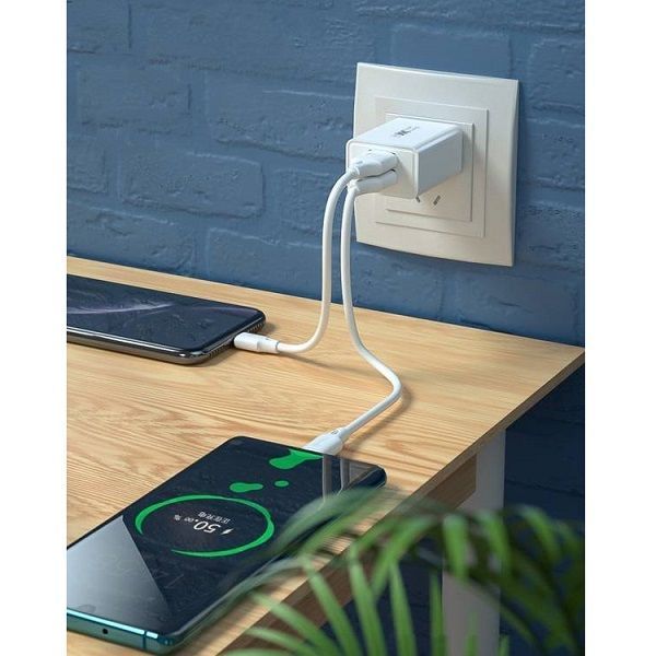 Мережевий зарядний пристрій WK WP-U56i 2 USB 2 A плюс кабель Lightning 1м білий EU 6941027611890 фото