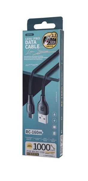 Кабель Remax RC-160m USB MicroUSB Lesu Pro 2.1A 1м чорний 6972174158389 фото