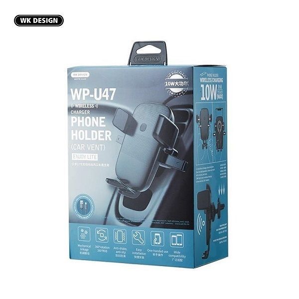 Автотримач з бездротовою зарядкою WK WP-U47 Wireless Car Charger Holder чорний 6941027607169 фото