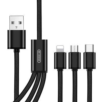 Кабель WK WDC-091th 3-в-1 Type-C Lightning MicroUSB USB 2.8А 1.15м чорний 6941027606490 фото