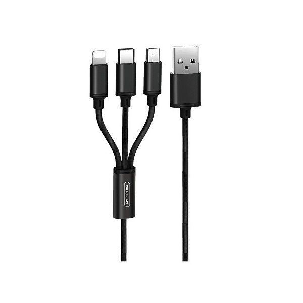 Кабель WK WDC-091th 3-в-1 Type-C Lightning MicroUSB USB 2.8А 1.15м чорний 6941027606490 фото