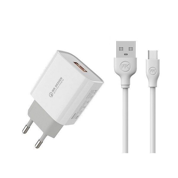 Мережевий зарядний пристрій WK WP-U57 плюс кабель TypeC 1 м QC3.0 18W білий 6941027613665 фото