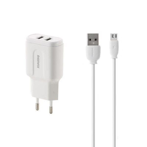 Мережевий зарядний пристрій Remax RP-U22m 2.4A 2 USB плюс кабель microUSB 220V EU білий 6954851298281 фото