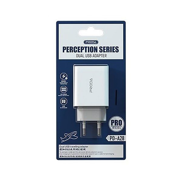 Мережевий зарядний пристрій Proda PD-A28 2USB 2.4А білий 6971278727446 фото