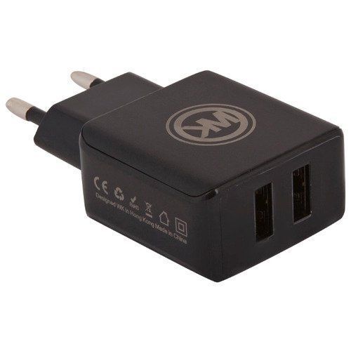 Мережевий зарядний пристрій WK WP-U11i Blanc 2.1A 2USB плюс кабель Lightning 220V EU чорний 6970349283607 фото