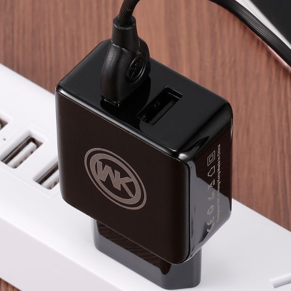 Мережевий зарядний пристрій WK WP-U11i Blanc 2.1A 2USB плюс кабель Lightning 220V EU чорний 6970349283607 фото