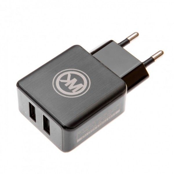 Мережевий зарядний пристрій WK WP-U11i Blanc 2.1A 2USB плюс кабель Lightning 220V EU чорний 6970349283607 фото