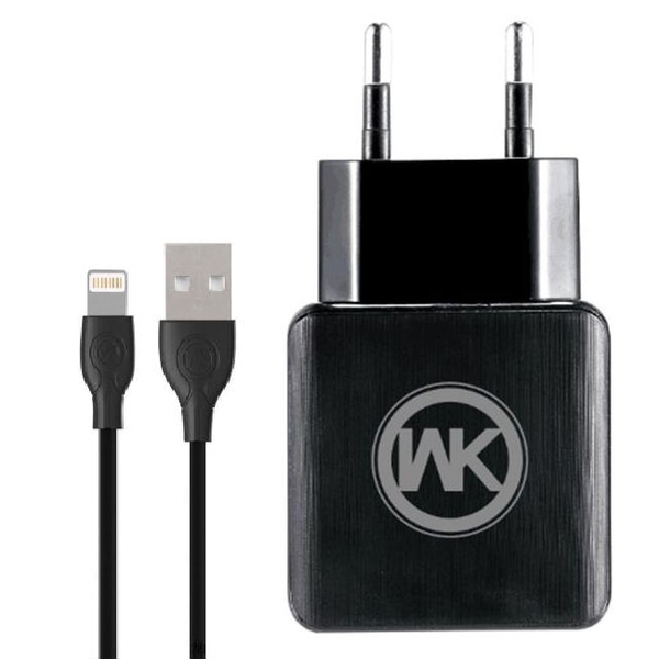 Мережевий зарядний пристрій WK WP-U11i Blanc 2.1A 2USB плюс кабель Lightning 220V EU чорний 6970349283607 фото