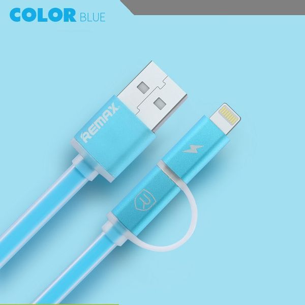 Кабель Combo 2-in-1 Remax RC-020t Aurora USB Lightning microUSB 1м синій 6954851221555 фото