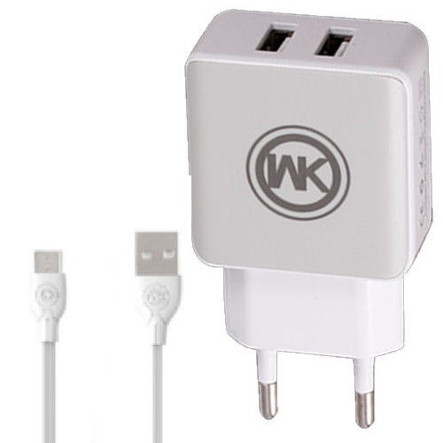 Мережевий зарядний пристій WK WP-U11m Blanc 2.1A 2USB плюс кабель microUSB 220V EU білий 6970349283591 фото
