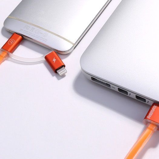 Кабель Combo 2-in-1 Remax RC-020t Aurora USB microUSB Lightning 1м помаранчевий 6954851221579 фото