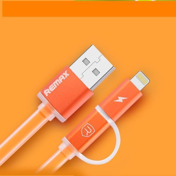 Кабель Combo 2-in-1 Remax RC-020t Aurora USB microUSB Lightning 1м помаранчевий 6954851221579 фото