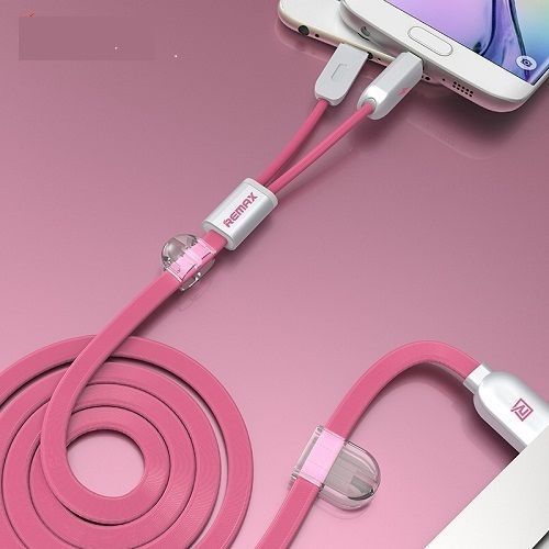 Кабель Remax RC-025t Gemini Combo 2-in-1 Lightning microUSB 1м рожевий 6954851251286 фото