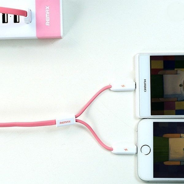 Кабель Remax RC-025t Gemini Combo 2-in-1 Lightning microUSB 1м рожевий 6954851251286 фото