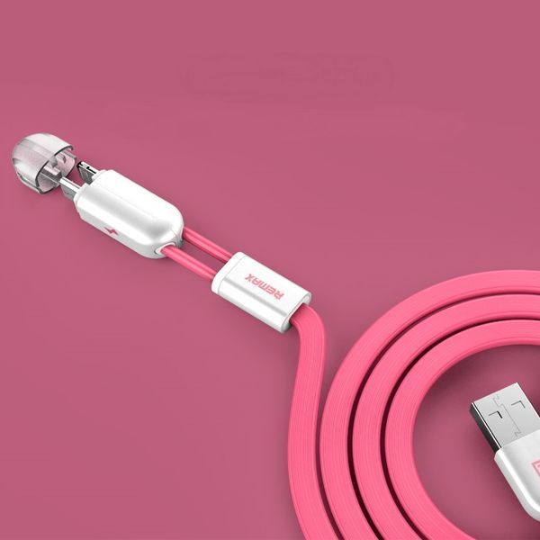 Кабель Remax RC-025t Gemini Combo 2-in-1 Lightning microUSB 1м рожевий 6954851251286 фото