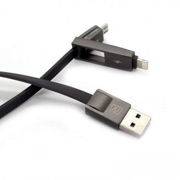 Кабель Remax RC-042t Strive сombo 2-in-1 Lightning microUSB 1м чорний 6954851272939 фото