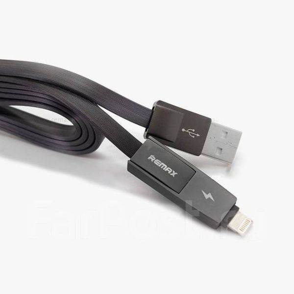 Кабель Remax RC-042t Strive сombo 2-in-1 Lightning microUSB 1м чорний 6954851272939 фото