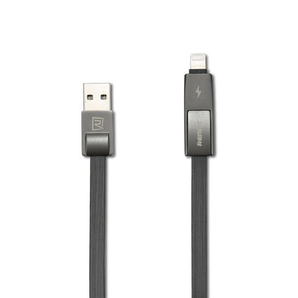 Кабель Remax RC-042t Strive сombo 2-in-1 Lightning microUSB 1м чорний 6954851272939 фото