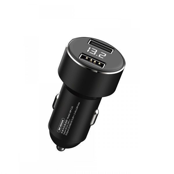 Автомобільний зарядний пристрій WK WP-C21 Display 2.4А 2USB 18W чорний 6941027606377 фото