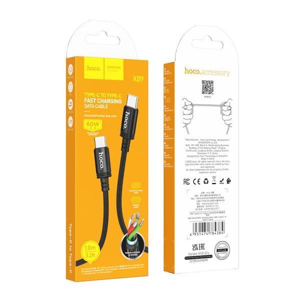 Кабель Hoco X89 Wind 60W Type-C to Type-C 1м чорний 6931474784384 фото