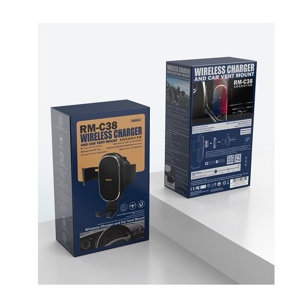 Автотримач з бездротовою зарядкою Remax RM-C38 Wireless Charger 10W чорний 6954851298250 фото